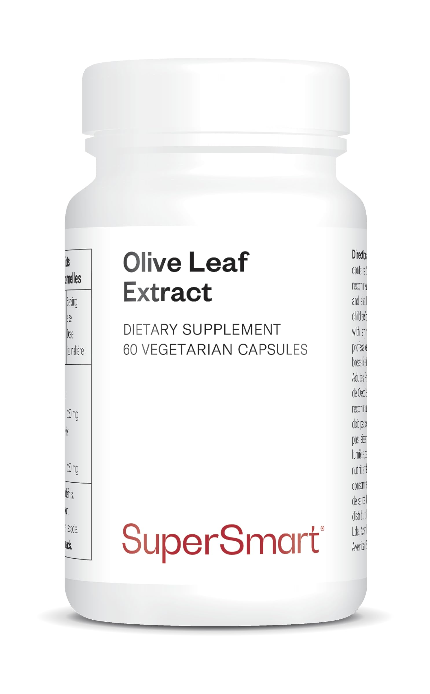 Supersmart - Olive Leaf Extract - Conçue Naturellement à Partir des Feuilles d’Olivier - Contribue à Diminuer le Taux de Triglycérides | Sans OGM - 60 Capsules Végétariennes