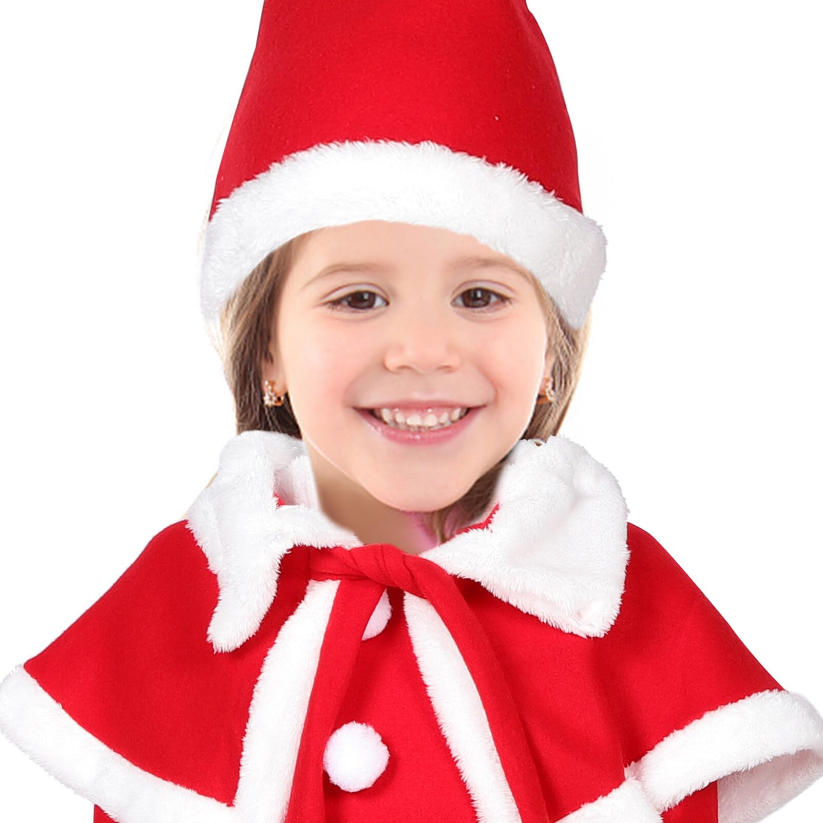 1 Ensemble De Costume De Père Noël Pour Filles : Costume De Noël Pour Filles Robe À Manches Longues Avec Châle Et
