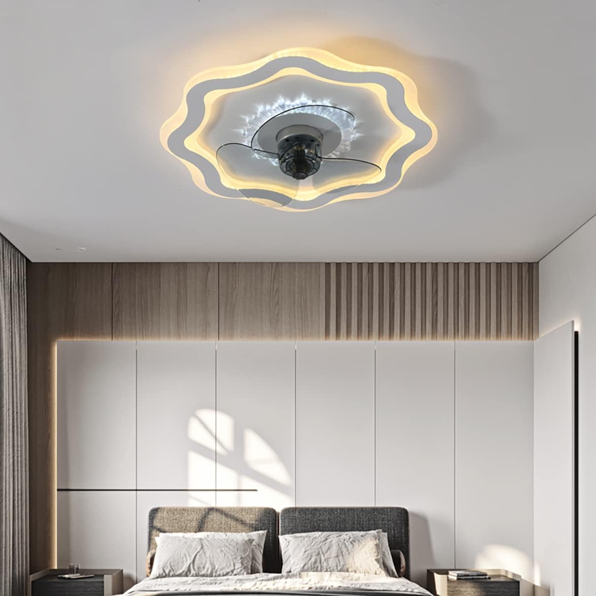 YUEGOO Bedroom Fan with Ceiling Light,3 Colors Dimmable Silent Remote Control Indoor 3 Speed Small Fan Ceiling Lights with Timer Dining Room Lounge Fan with Ceiling Light