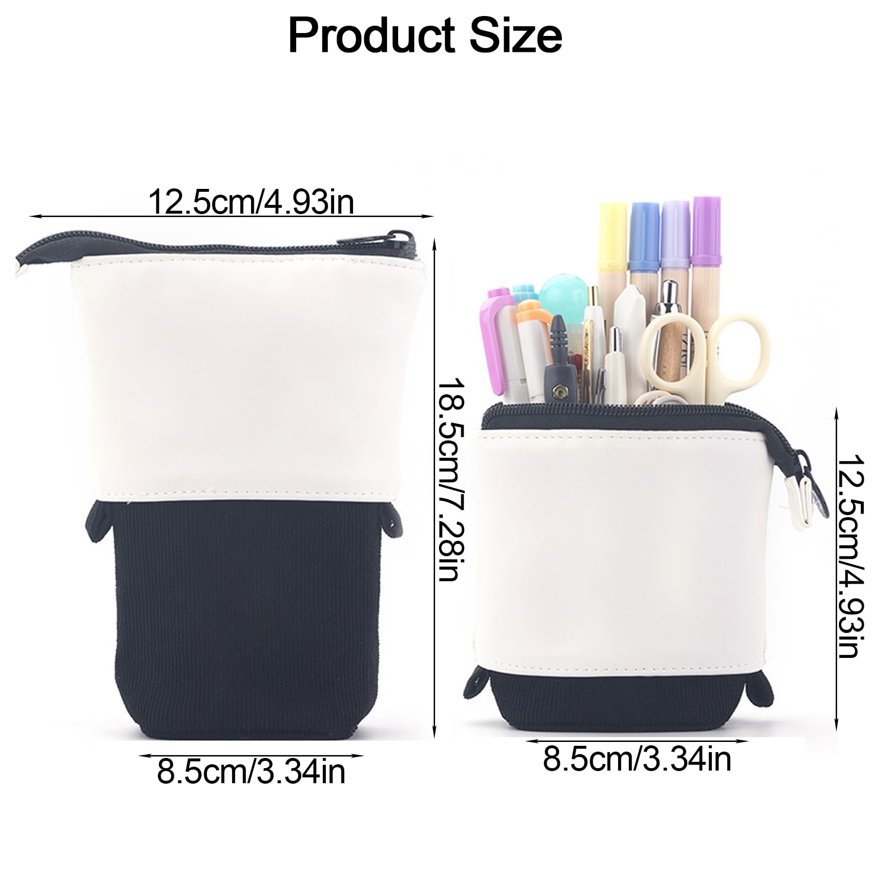 YeahBoom Pencil Case, 2-in-1 Zip Design, PU Material, Telescopic, Pen Holder for Students Black, PU-Design - Image 2