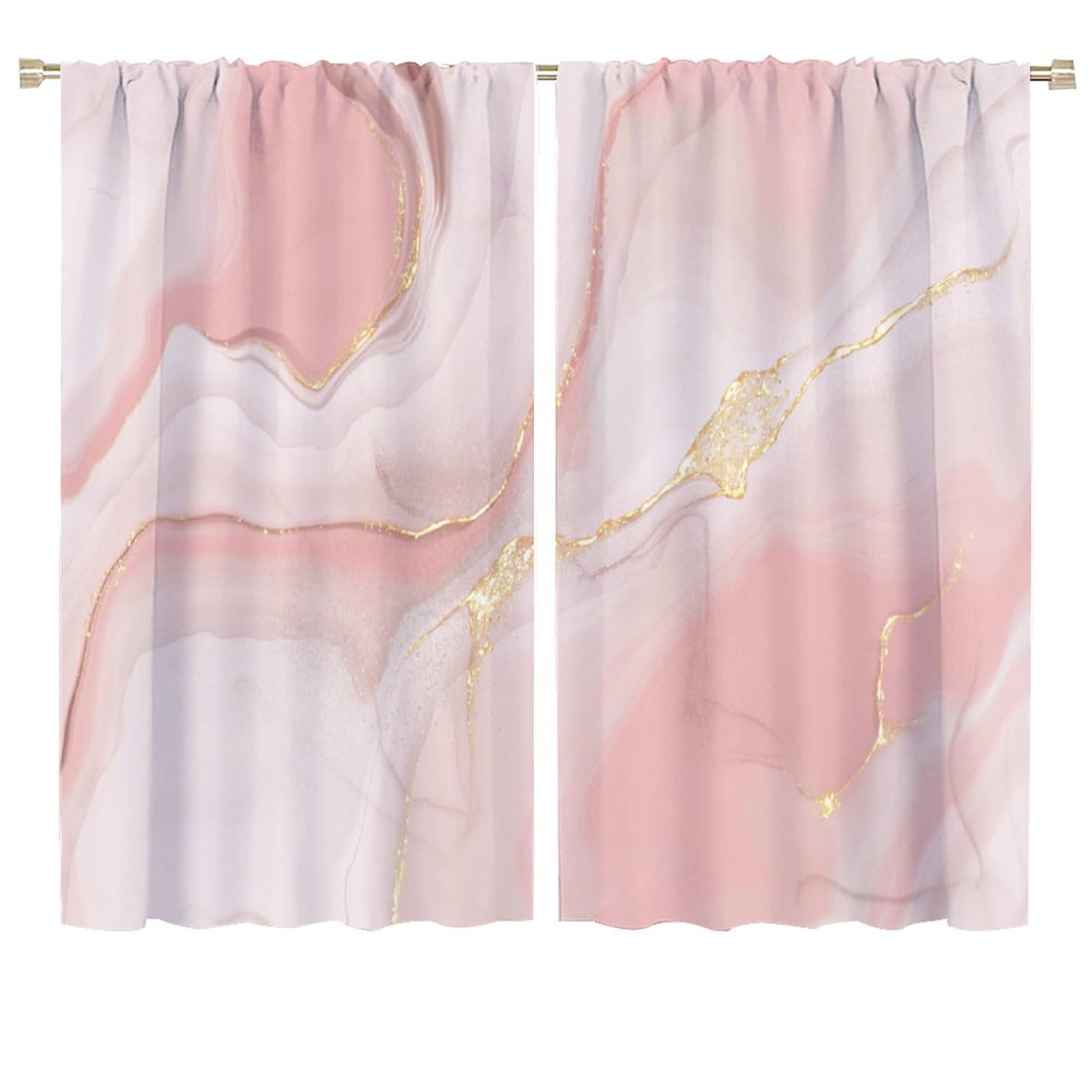 HZOHNAGO Pink Marble Curtain Rose Gold Background Blackout Print Rod Pocket Window Drapes for Bedroom Living Room 72x63in