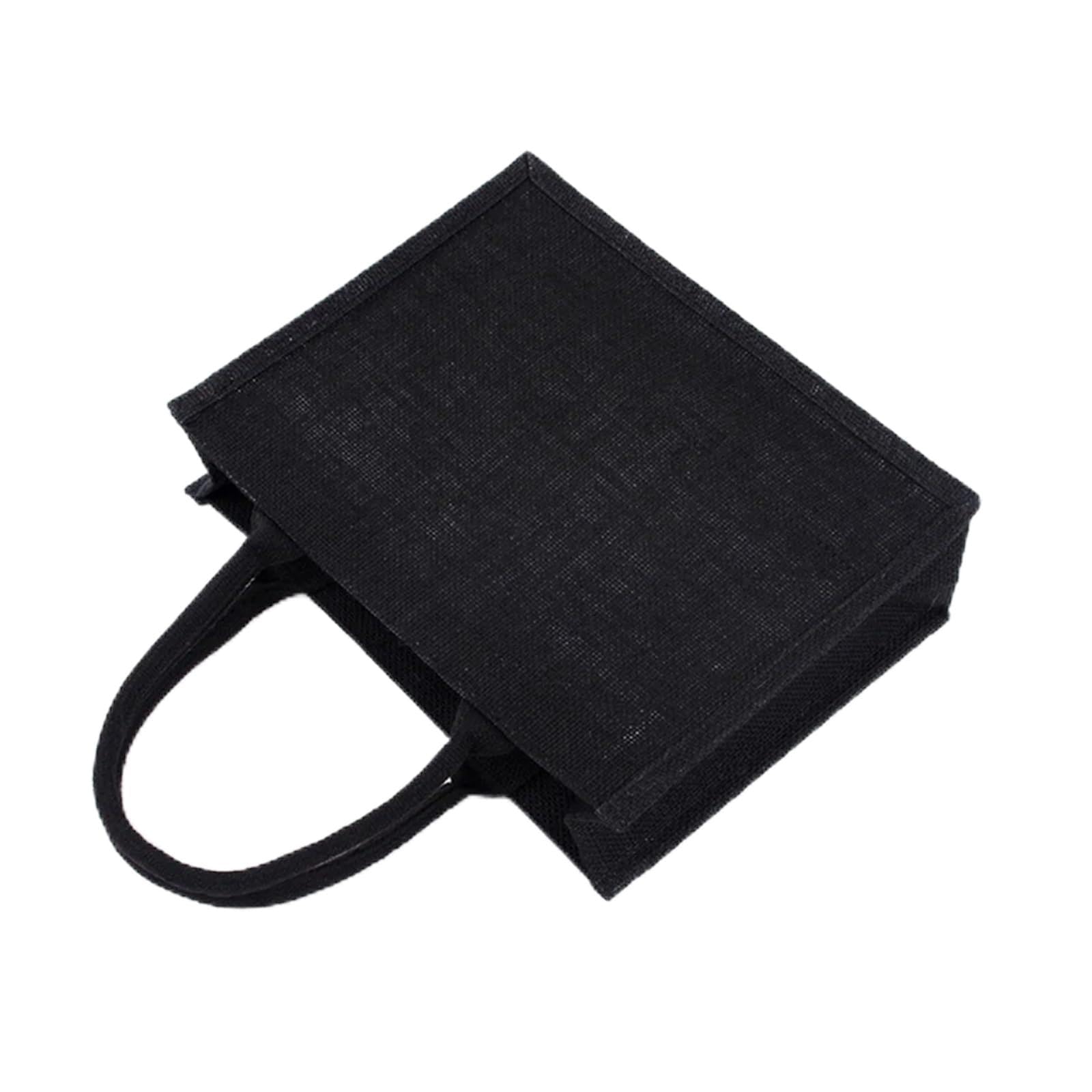 Torba z juty, Czarna torba z juty dla kobiet Torebka Organizator podróży spożywczych uchwytem(Black-l)
