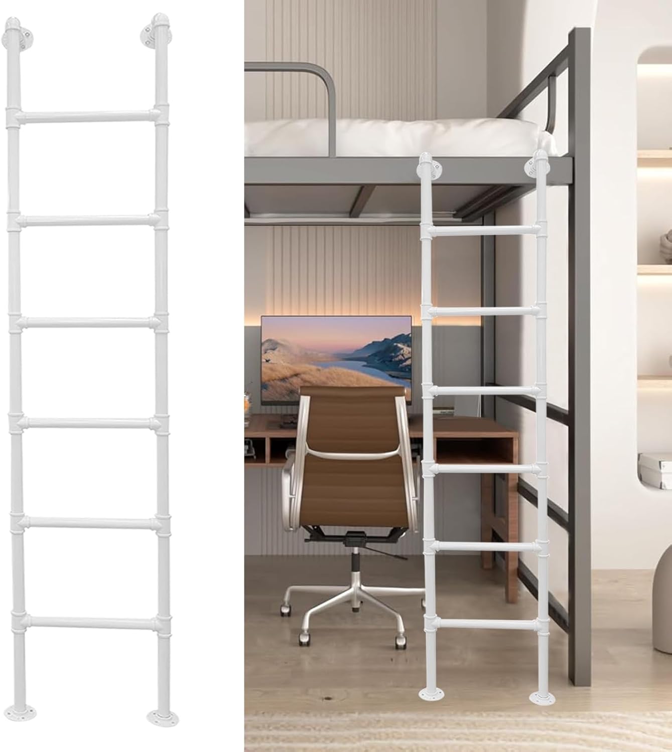 Wrought Iron Bunk Bed Ladder Loads 330lbs, 4ft 5ft 6ft 7ft 8ft 9ft Basement Window Well Egress Ladder with Wall/Floor-Mounted, Multi-Function Loft Climbing Ladder for Outdoor Roof/Garage(30