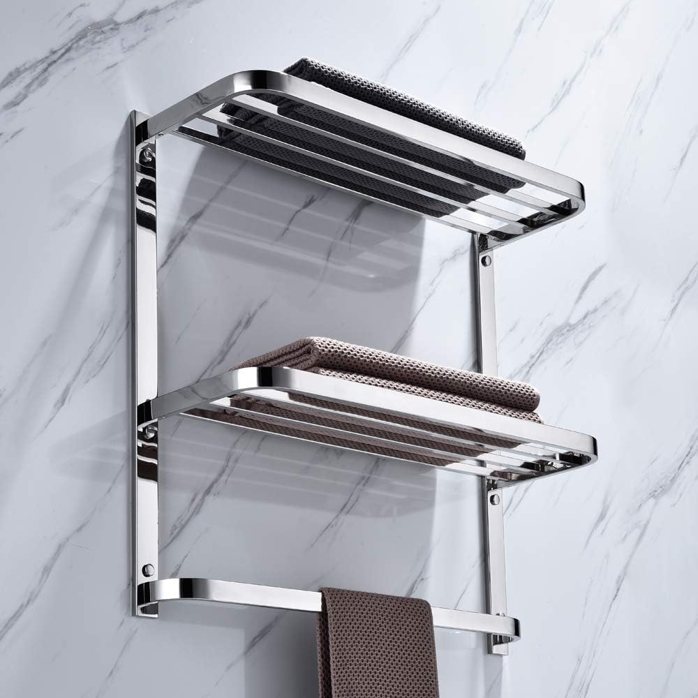 Porte-serviettes de salle de bain de 50,8 cm, étagère flottante à 2 niveaux pour la maison, les toilettes et l'hôtel, matériel de montage inclus, chrome poli