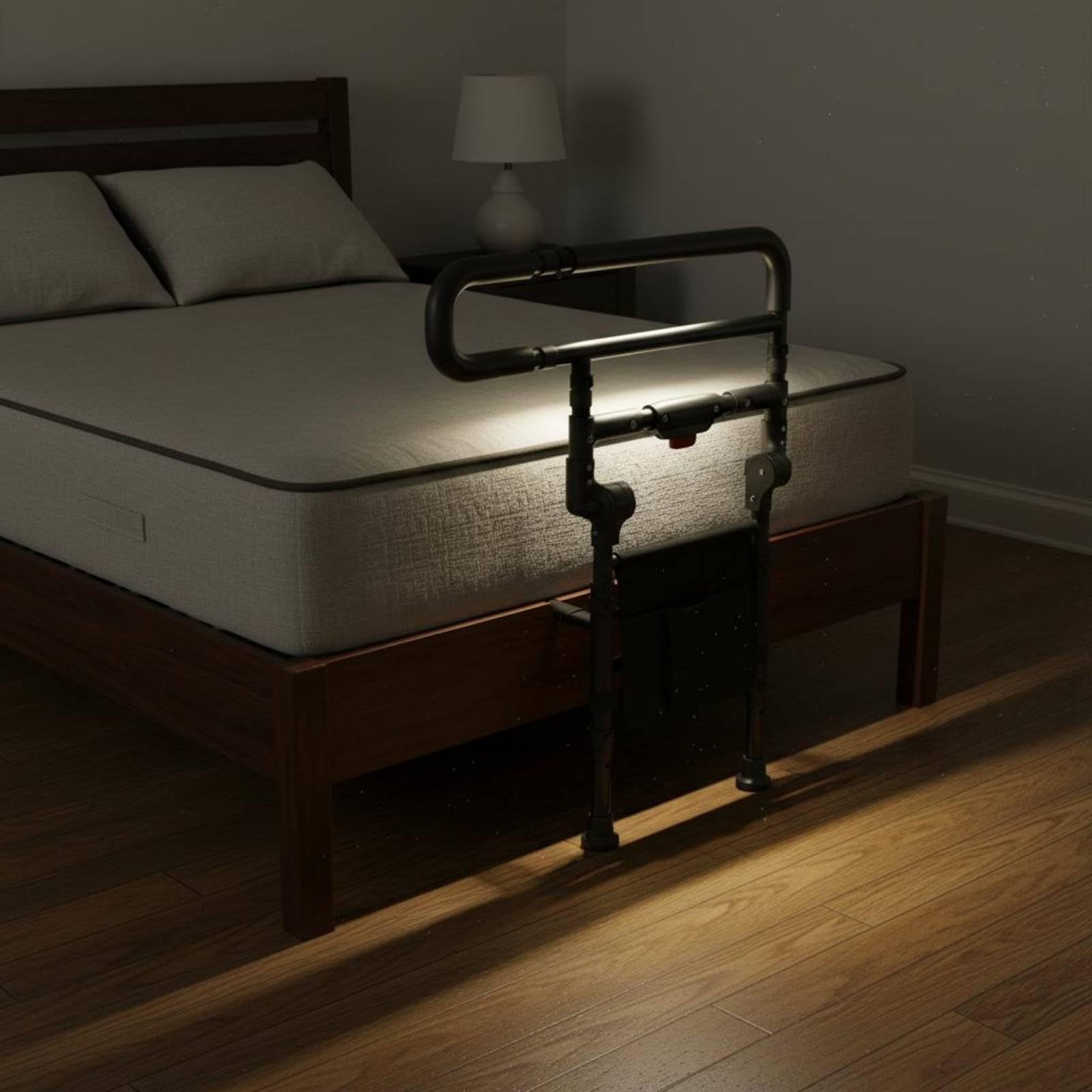 TISHITA Plegable de Cama Asidero Apoyo Protector con Ancho Ajustable y Agarre Seguro Que Reduce Esfuerzo Durante Rutinas Diarias Adecuada, Naranja, Plegable con Luz