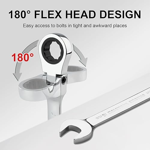 Vista 5 de Jetech Llave de engranaje de cabeza flexible de 0.630 in, llave combinada de trinquete de grado industrial, forjada, acero de aleación Cr-V tratado