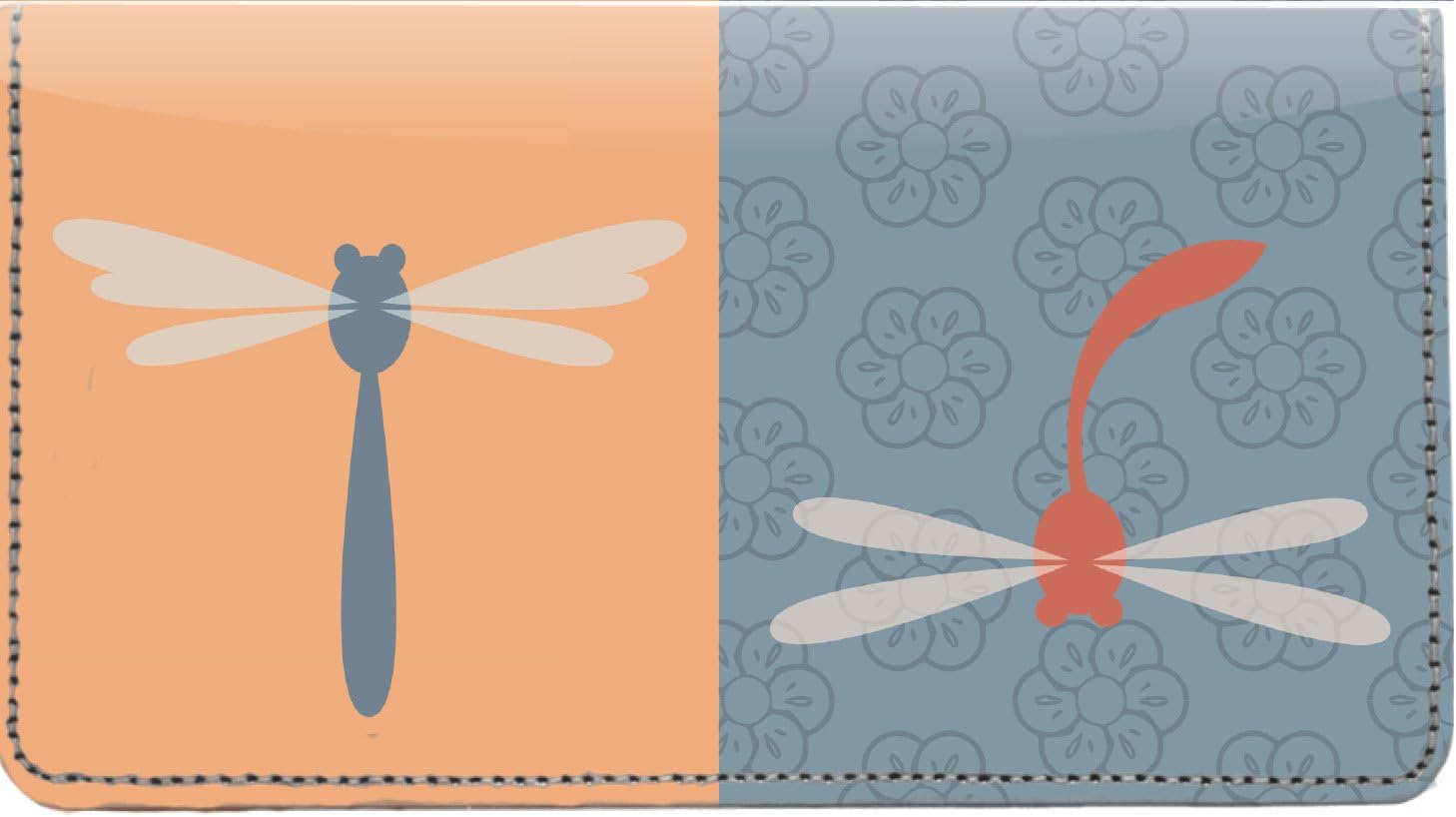 Retro Dragonflies Personal Leather Checkbook Cover for Top Tear Personal Checks