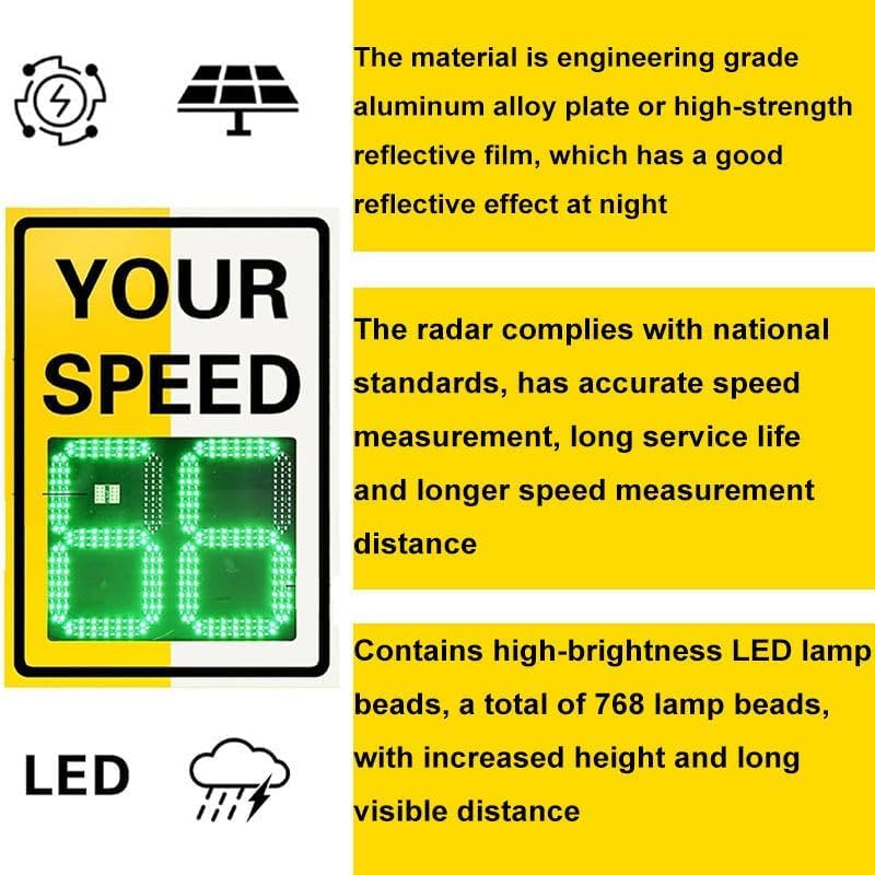 Panneau De Limitation De Vitesse Numérique Solaire Limité, Panneaux De Retour Dinformation Aux Conducteurs, 2 Panneaux Radar De Limitation De Vitesse À Affichage Numérique White 60X75cm