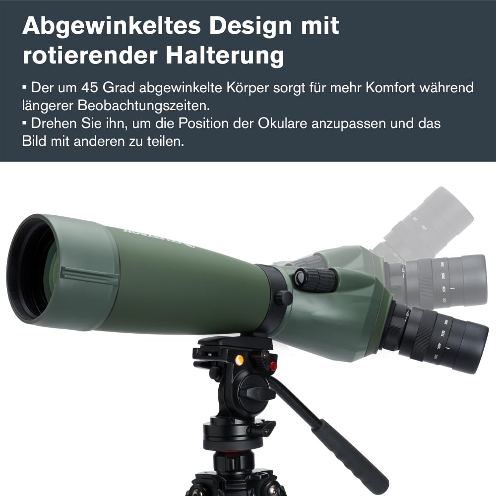 Celestron 52305 Regal M2 20-60x80 mm ED-Spektiv mit abgewinkeltem Zoom, mehrfach vergüteter Optik, BaK-4-Prismen, leichtem Gehäuse aus Magnesiumlegierung und gepolstertem Transportkoffer, grün