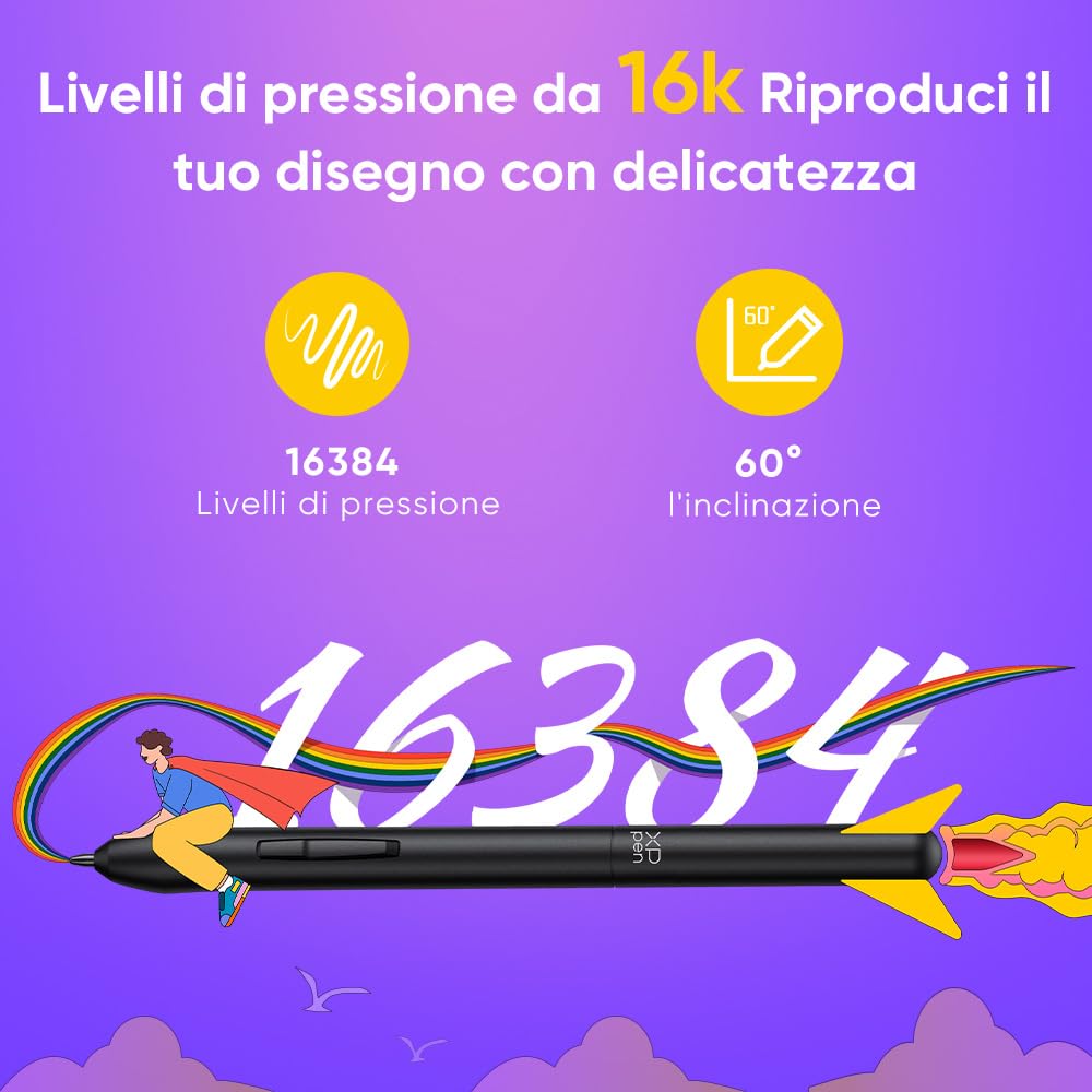 XPPen Deco 640 Tavoletta grafica da disegno 6x4 pollici, penna senza batteria con 16384 livelli di pressione, inclinazione 60°, 8 tasti di scelta rapida morbidi