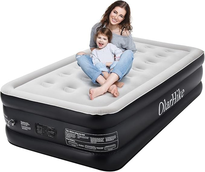 OlarHike Single Air Bed, Inflatable Mattress with Builtin Electic Pump