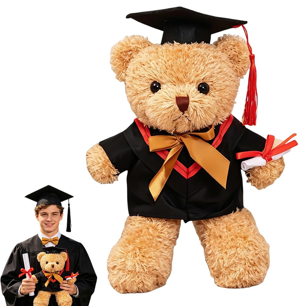 Graduation Bear, 30cm Brown Teddy Bear with Graduation Hat, Bear Stuffed Animal Graduation Plush Gifts for Boys & Girls, Unique Graduation Gift for High School and College Graduates