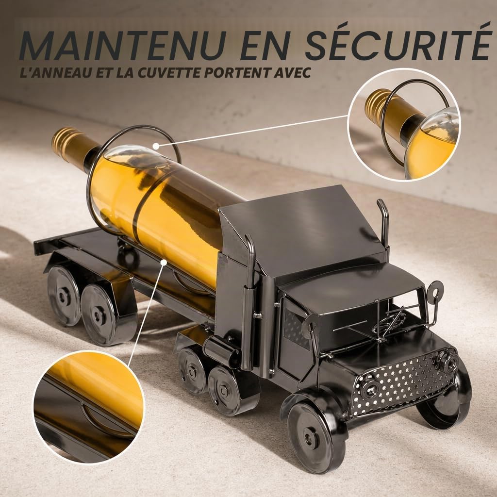 MIJOMA Porte-Bouteille en métal Camion, Porte-Bouteille de vin en Forme de Camion, Souvenir pour camionneurs, Décoration de Cuisine, 43x19 cm