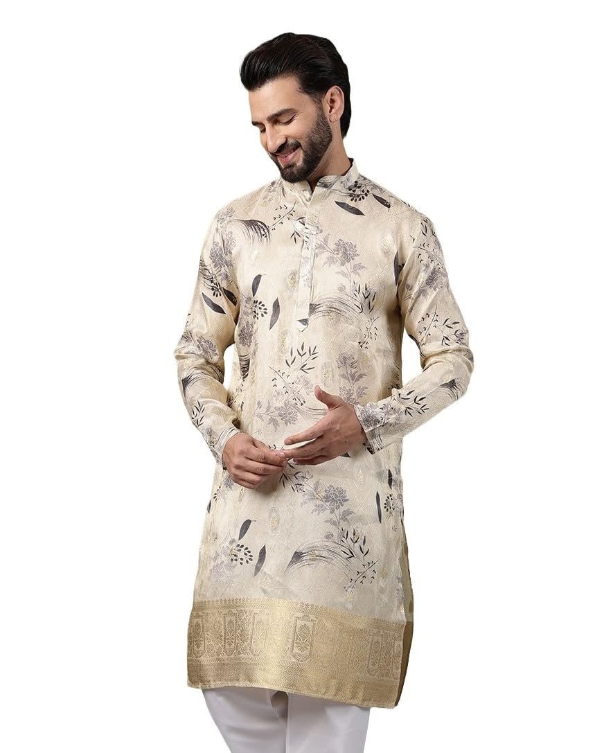sojanya (Since 1958 Men's Silk Banarasi Design Long Kurta-picture-14