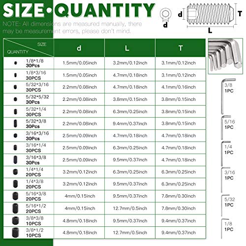 Keadic 376Pcs Internal Hex Drive Cup-Point Grub Screws Assortment Kit, 1/8 to 3/8 Inch, 15 Sizes for Door Handles Faucet - Image 2