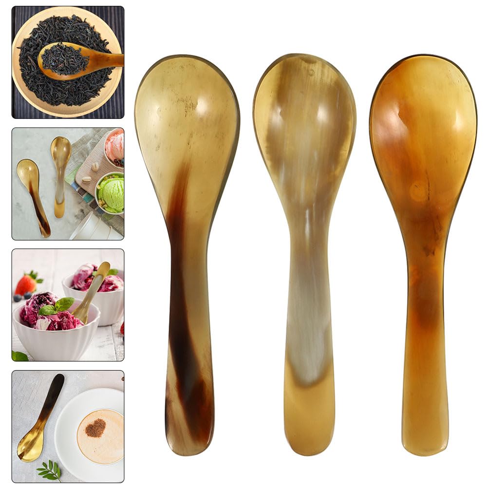 HEMOTON 3pcs Horn Coffee Spoon Pearl Horn Spoon Stirrer Dinner Spoons Cake Dessert Spoons Coffee Spoons Caviar Serving Shell Cake Spoon Tea Spoons Sugar Ox Office Horn Vintage - Image 3