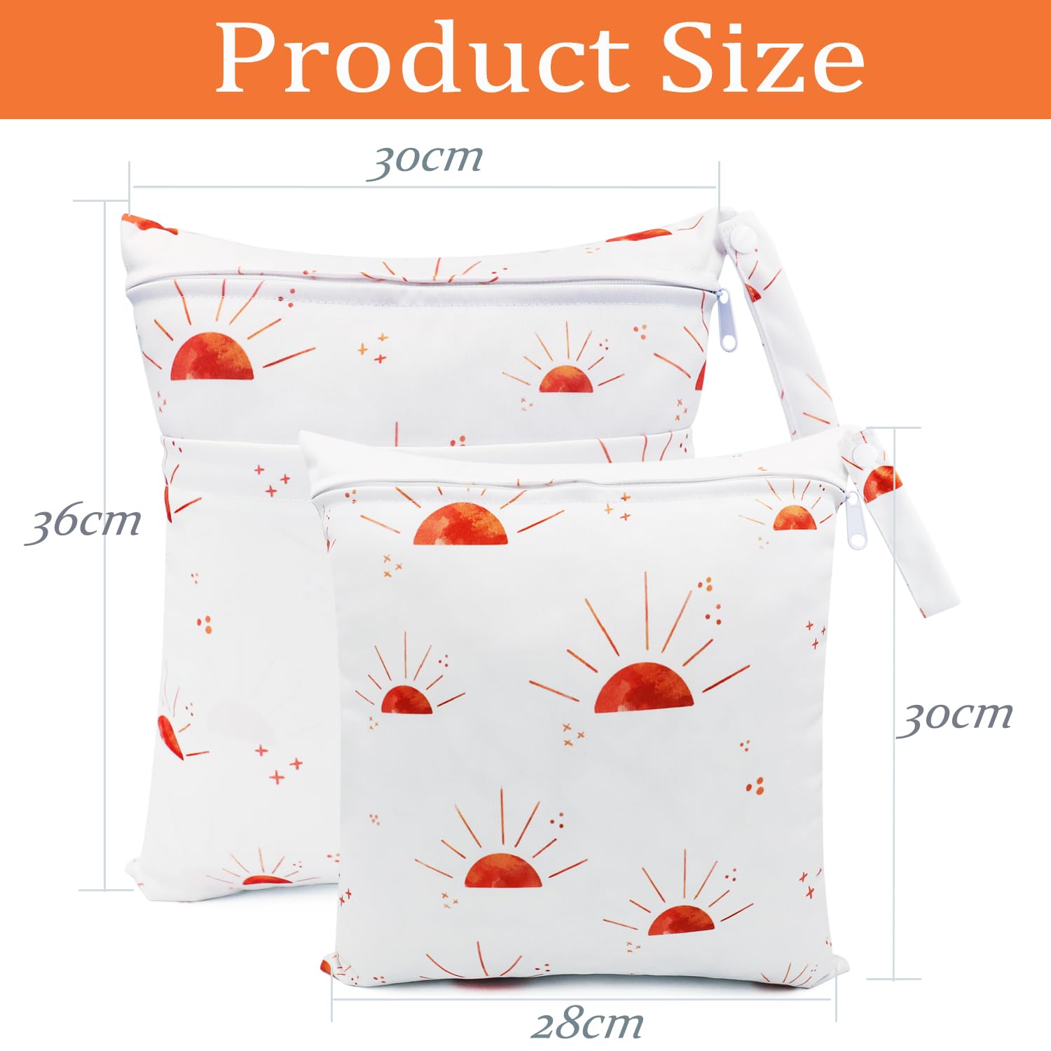 Wet Bag, 2 PCS Wet Dry Bags for Cloth Diapers Nappy Daycare Organiser Storage Bags, Waterproof Washable Reusable Zipper Bag (White Sun) — view 7