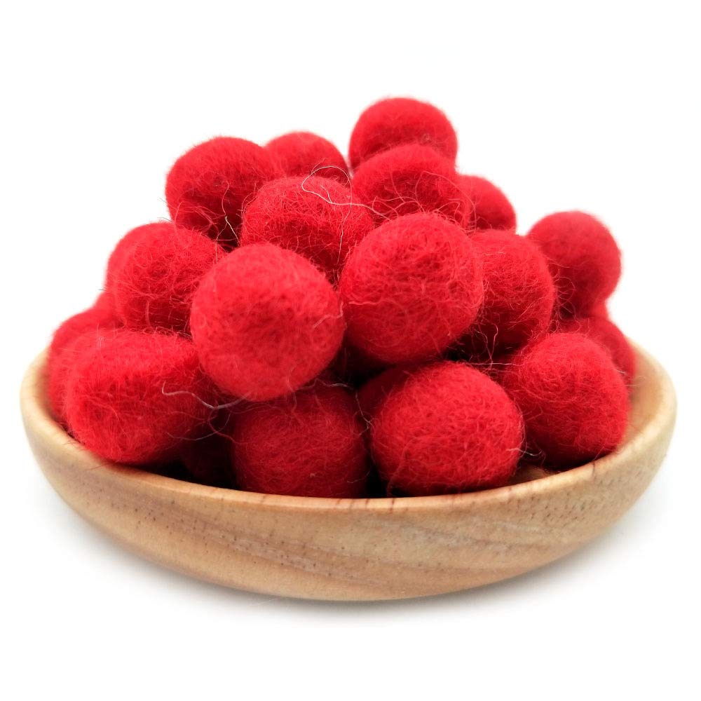 15mm 5/8inch Felt Wool Beads Balls Pom Pom Handmade DIY for Craft Garland Dream Catcher Baby Moile Pompom Home Decor Christmas Nursery Party Birthday Wedding Props (Red 15mm 30pcs)
