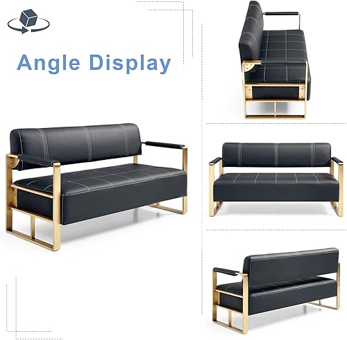 Miniatura 3 de Sofá biplaza moderno de piel sintética de 57.9 pulgadas, elegante sofá minimalista de 2 plazas, marco de metal resistente y duradero, alfombrillas