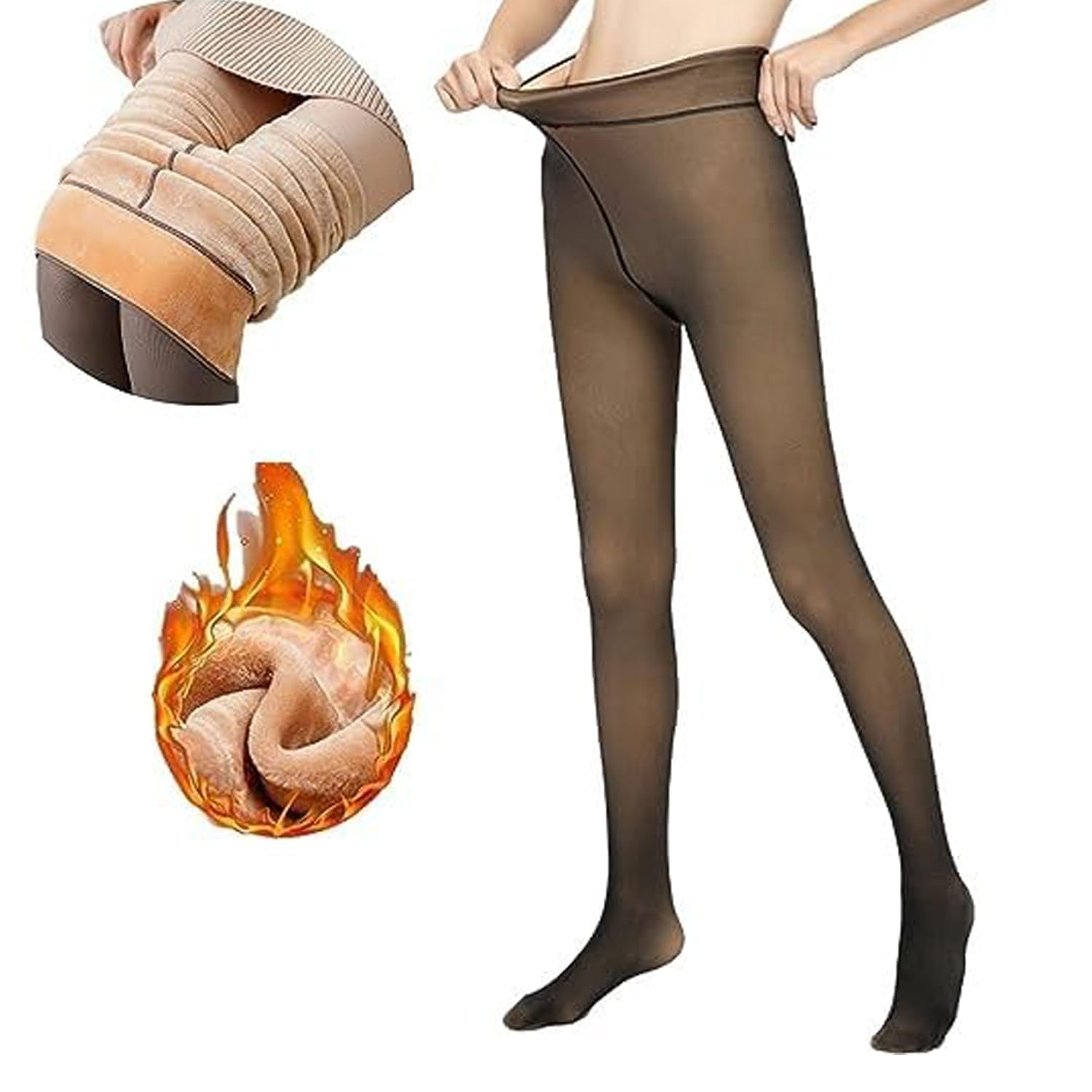 Fur-Lined Pantyhose Stockings For Women Winter Wear Dual-Tone Fleece Thick Leggings For Women And Girls | Warm Woolen Tights Thermal For women-(FreeSize- Fits-24 TO 34); Color-Black/Beige-image-20