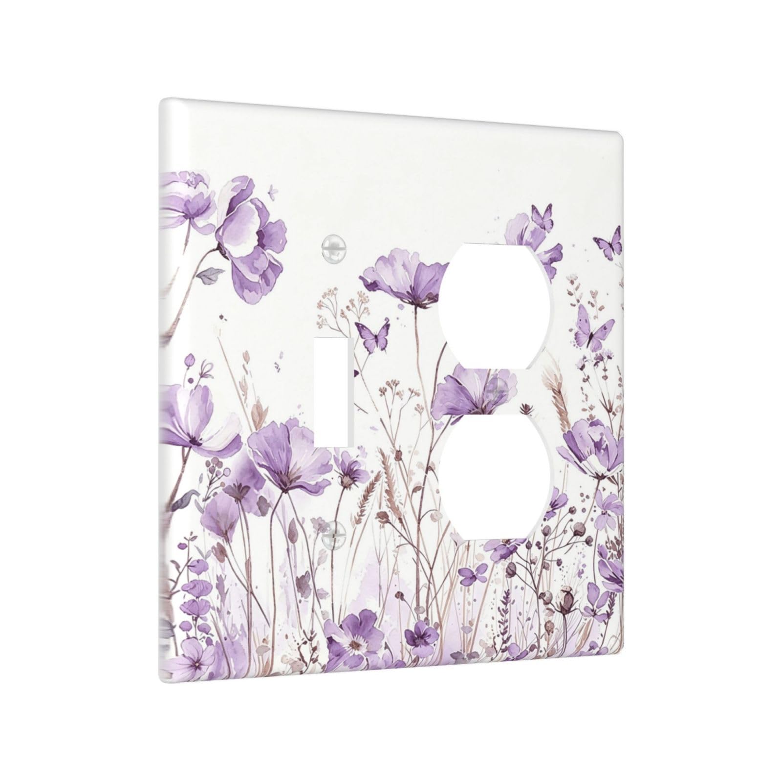 Sghxwp Outlet Covers Boho Watercolor Purple Wildflower 2 Gang Combin 1 Toggle/1 Duplex Light Switch Covers Decorative Lavender Floral Butterfly Gfci Wall Plate Receptacle Switchplate for Home Decor