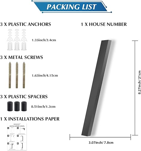 Miniatura 80 de DEWEL Números flotantes de casa grandes de 8 pulgadas para exteriores, decoración de números de dirección de casa modernos negros para señalización