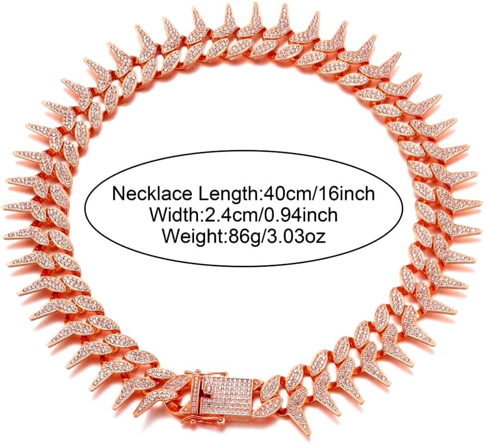 Image of Dog Chain Collar, Side Spiked Style Necklace Bling Diamond Cuban Link Dog Collars Glitter Rhinestone Puppy Collar for for Small Medium Large Pet Dogs (Rosegold, 20 Inch)