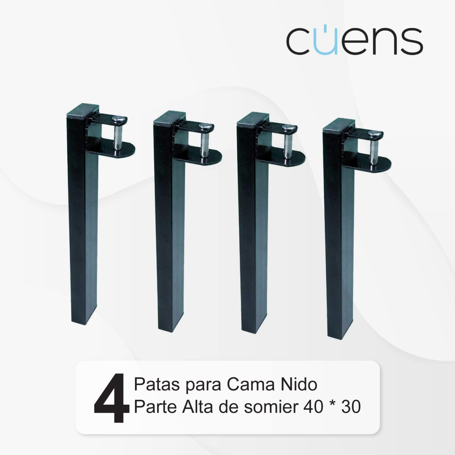 Juego de 4 Patas Nido Parte Alta para somier 40 x 30 - Metálicas y rectangulares - Ideales para Cama Nido - Cuens