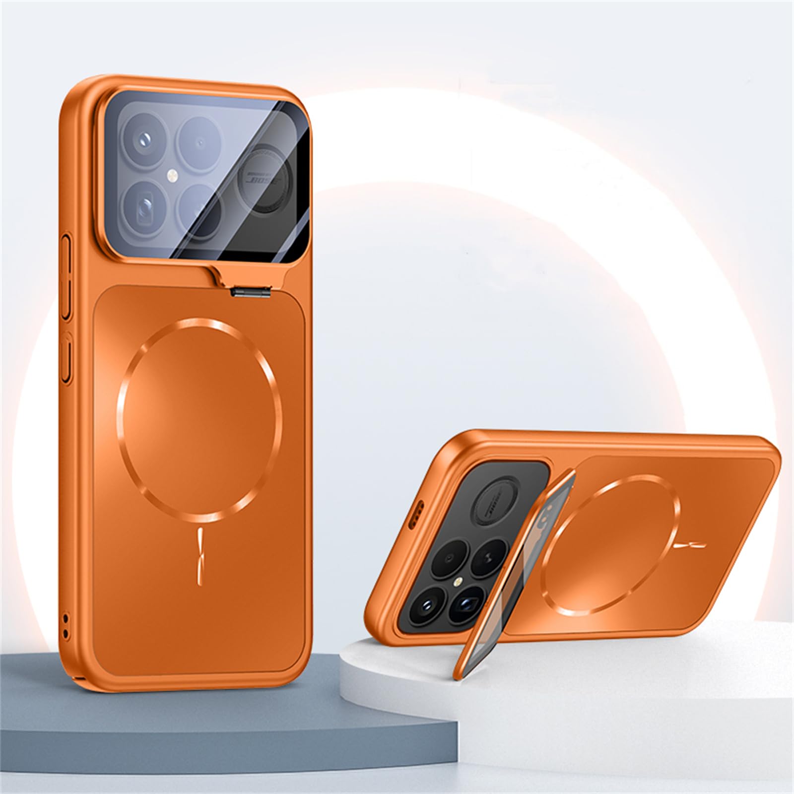 Gruattreay Magnetic Case Compatible with Xiaomi POCO F8 Ultra, Ultra-Thin Hard PC Phone Case with Camera Lens Cover, Stand Cover for POCO F8 Ultra (Orange)
