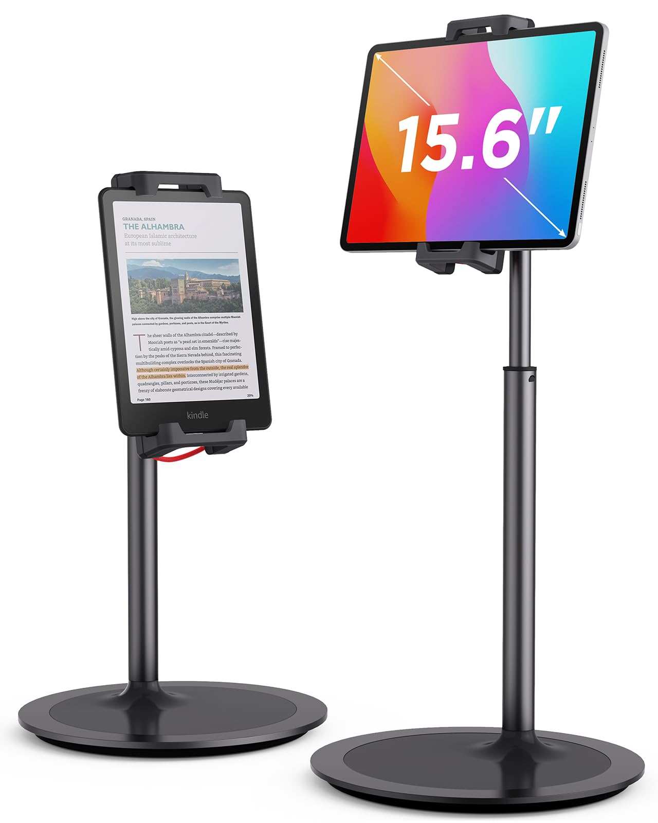SAIJI Tablet Cell Phone Stand Holder, Height Adjustable, 360 Degree Rotating|Aluminum Alloy Cradle Mount Dock Compatible for All Tablets|Nintendo Switch, Kindle, eBook Reader Black (4-13 inch)