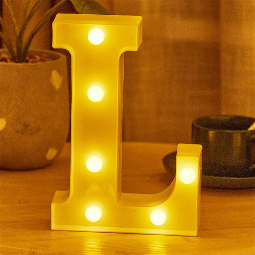 LED Alphabet And Numbers Light Sign Decorations, Lamp for Home Birthday Party Event, Night Lights, Battery Powered Letters And Numbers With Four Hour Timer (L)