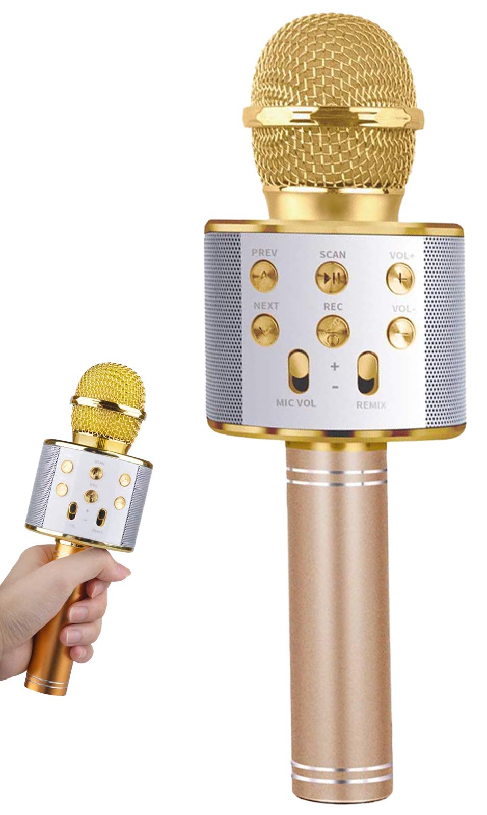 Karaoke Microphone Bluetooth Wireless, With 5 Voice-changing Modes Portable Karaoke Machine Mic Speaker for Kids and Adults Home Party Birthday, Gifts Toys for 3-12 Year Old Boys Girls (Golden)