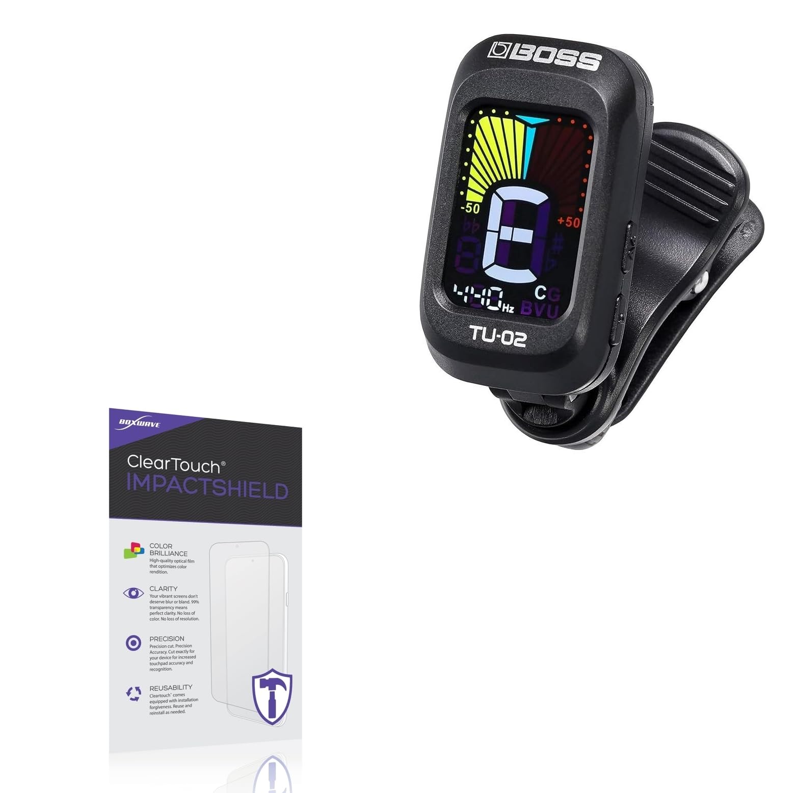 BoxWave Screen Protector Compatible with BOSS TU-02 Clip-on Tuner - ClearTouch ImpactShield (2-Pack), Impenetrable Screen Protector Flexible Film