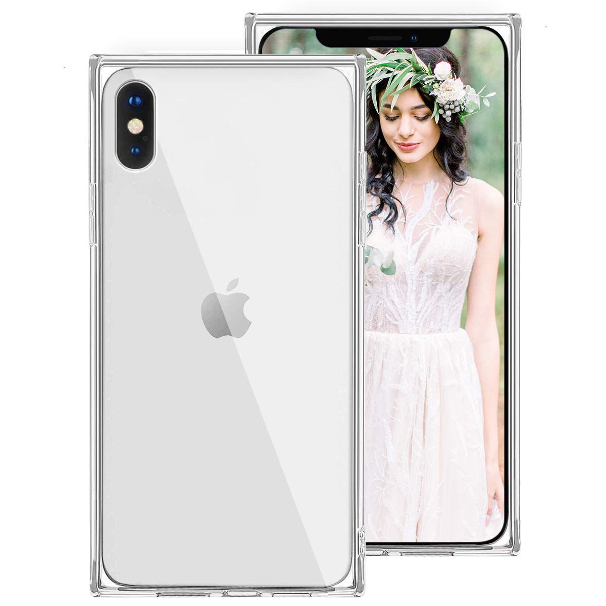 iPhone Xs Max Case Clear,Square iPhone Xs Max Case for Girls Women,Crystal  Clear Cute Design Soft Silicone Protective Phone Case Cover with Reinforced