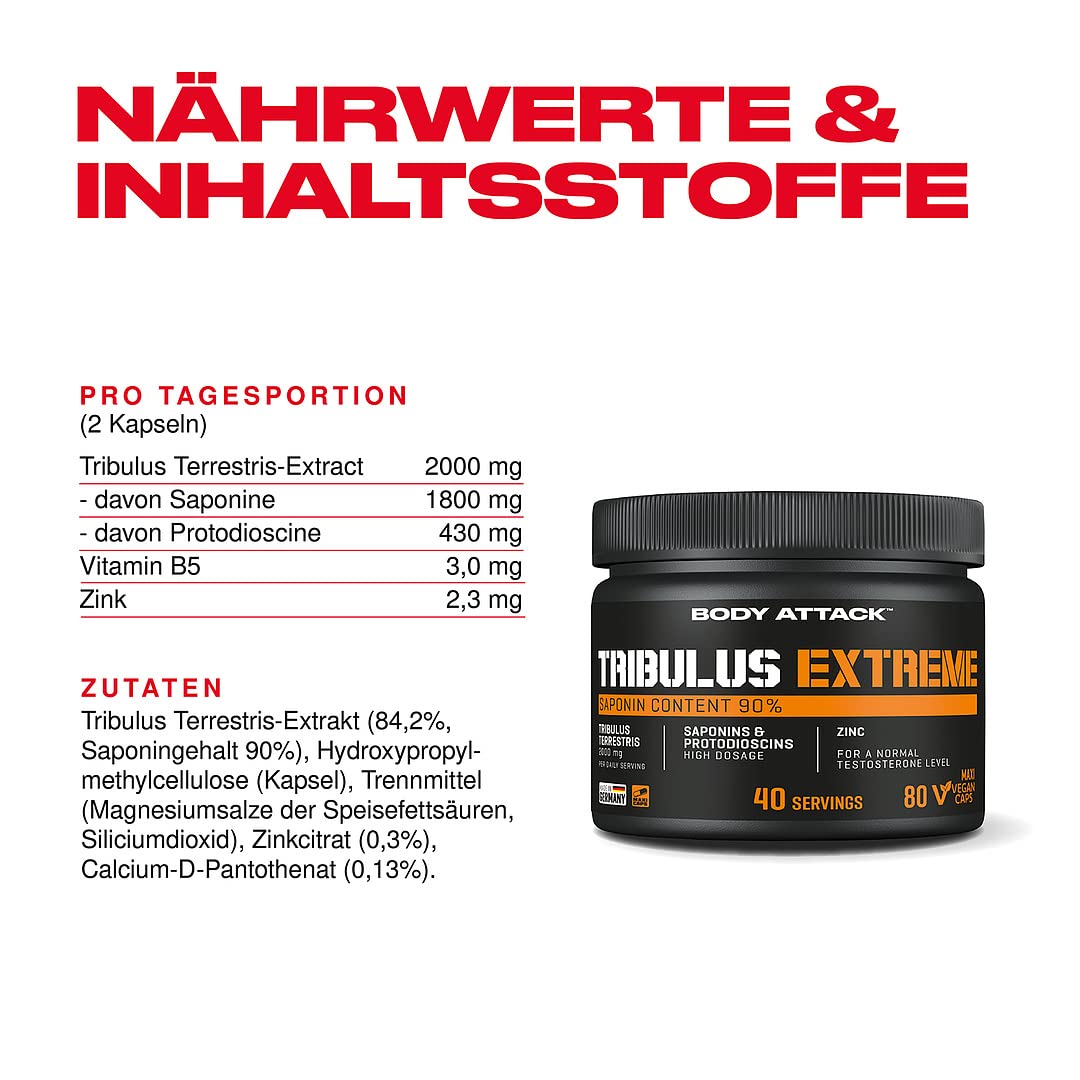 Body Attack Tribulus Extreme, 80 Kapseln, 1er Pack (1 x 94 g)