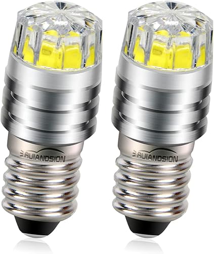 Ruiandsion 2 unids E10 Base LED Bombilla de actualización blanca 6V COB 2W reemplazo para linternas antorcha luces
