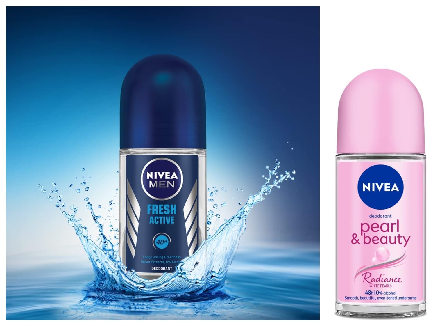 Nivea Women Deodorant Roll On, Pearl & Beauty Radiance For Eventoned Smooth & Beautiful Underarms, 50ml&Nivea Fresh Active Deodorant Roll On For Men, 50ml-picture-14