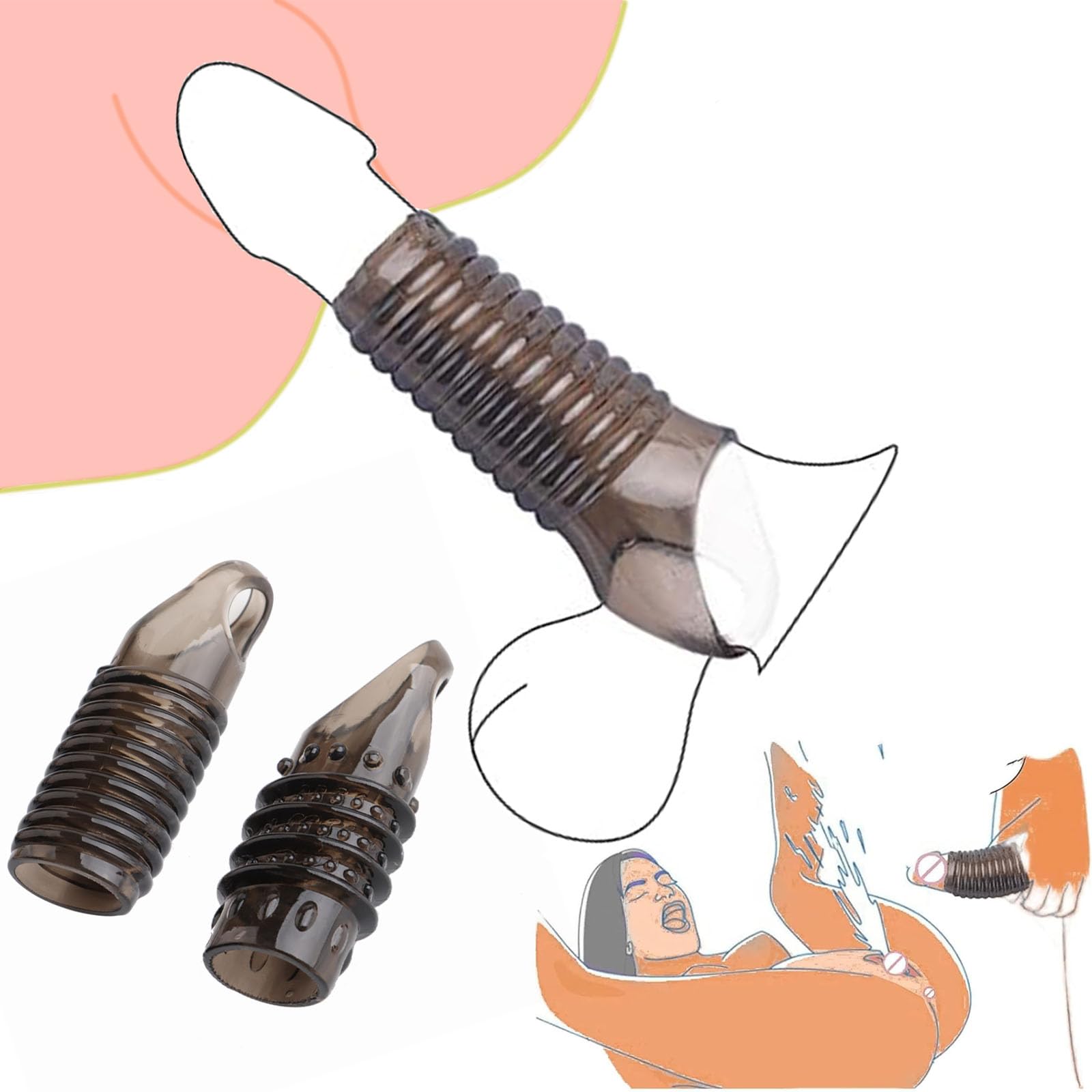 Cock Rings for Men 2 Pcs Reusable Realistic Silicone Penis Enlarger Sleeves Delay Ejaculation Stronger Erection Enhancement Adult