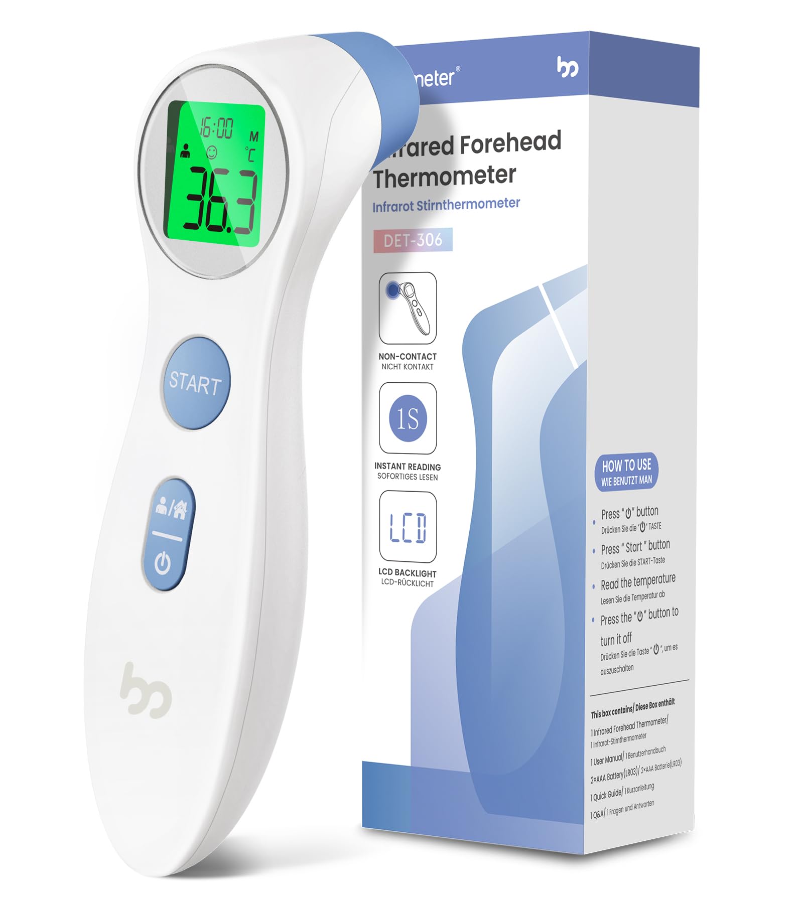 Forehead Thermometer for Adults Kids, No-Touch Infrared LCD Display Digital Baby Thermometers Body Temperature Thermometer