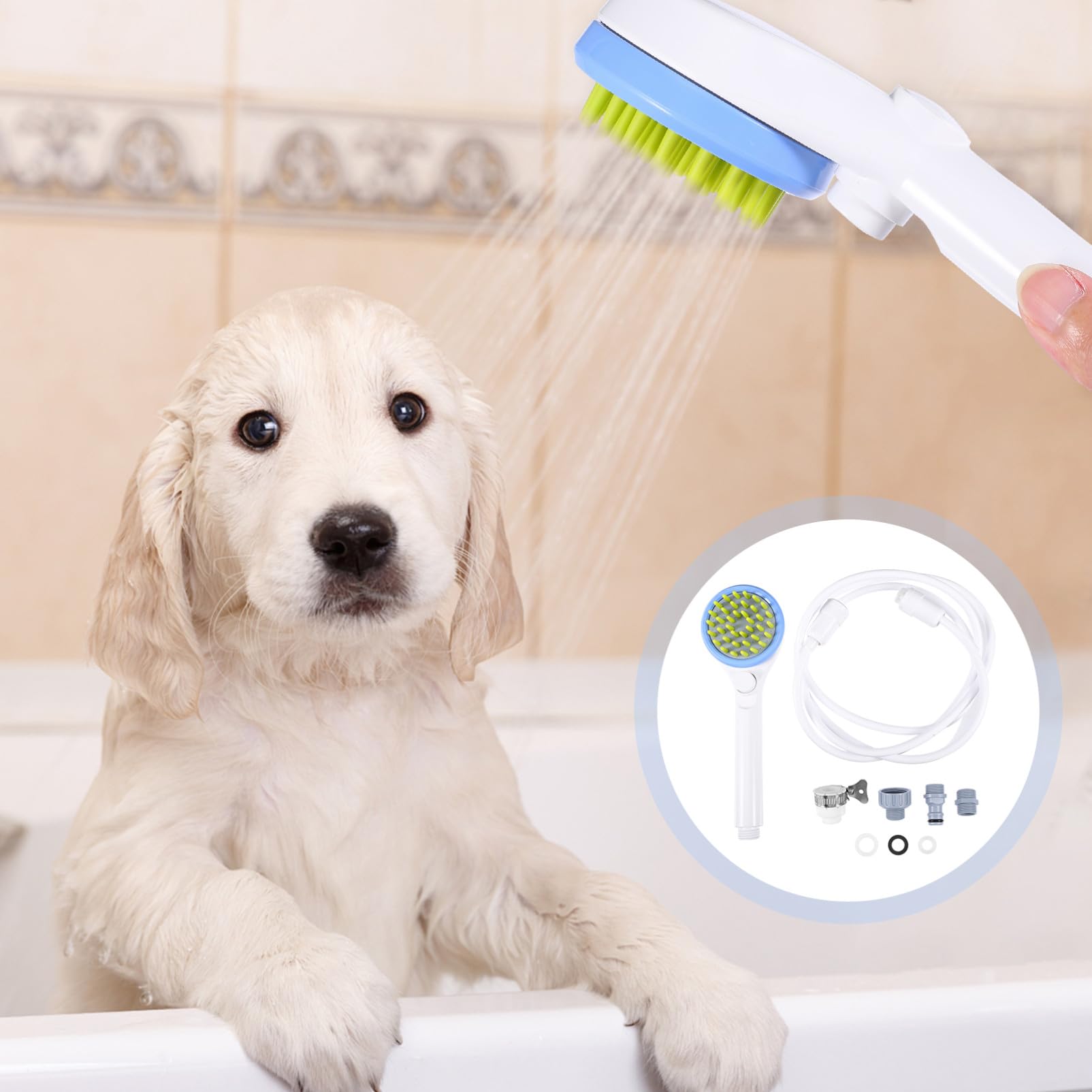 Rociador de Ducha para Perros con Cepillo Multi-funcional de Abs, Accesorio Cómodo Cuidado de Mascotas y Limpieza Eficaz de Patas