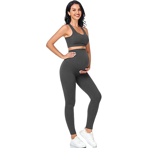 Women's Maternity 2 Piece Outfit Set - Bra & Shorts for Pregnancy - Yoga workout Lounge Wear Sets