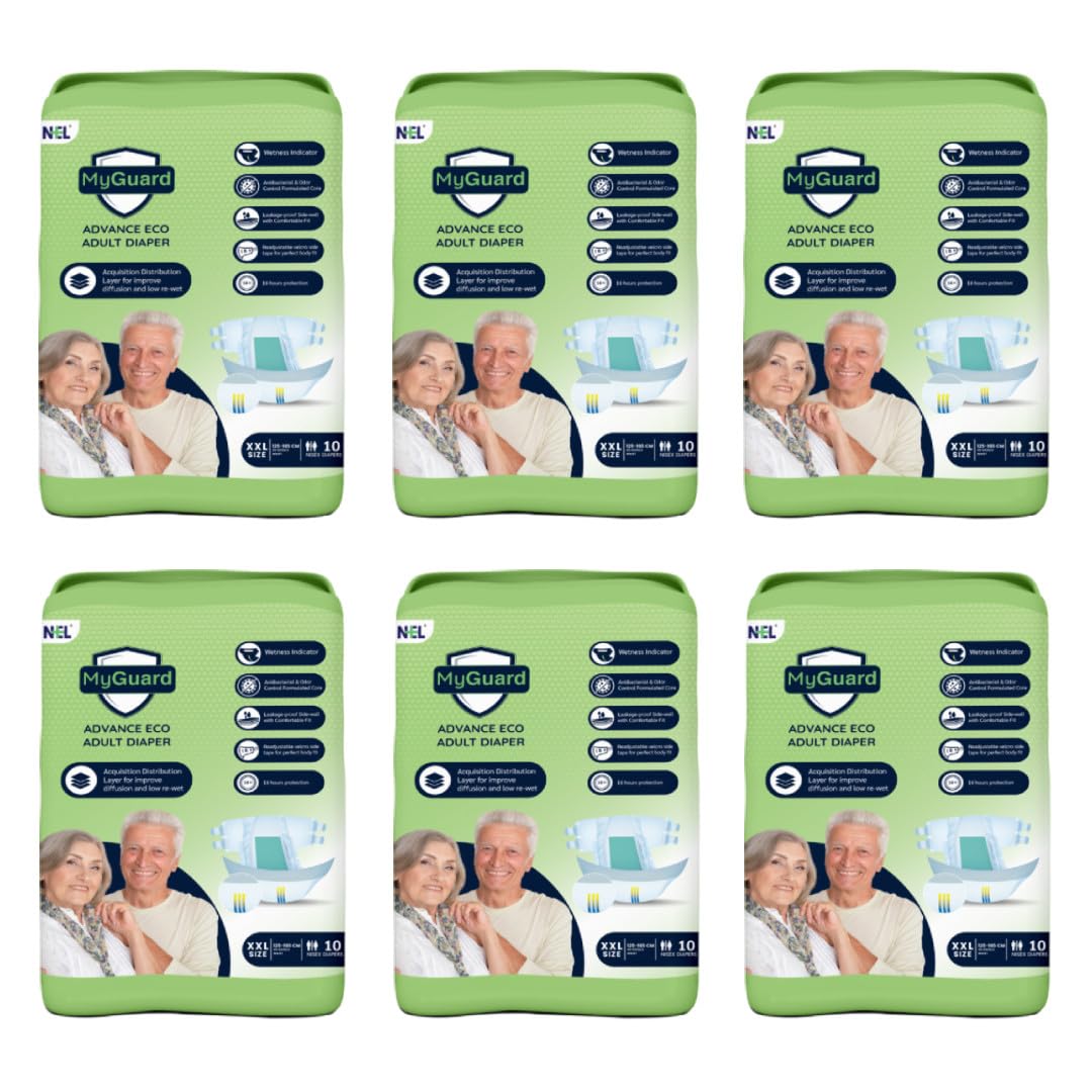 Myguard Eco Unisex Adult Diaper Tape Style Double Extra Large Size | Waist (125-165 cm|49”- 64”) | 16 hr Absorption-Protection | Unisex with Wetness Indicator | XXL60 Pcs Adult Diapers - XXL (60 Pieces)-image-24