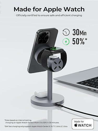 Miniatura 4 de MagFusion - Estación de carga 3 en 1 compatible con MagSafe, soporte de cargador inalámbrico magnético de 15 W, certificado Qi2, para iPhone