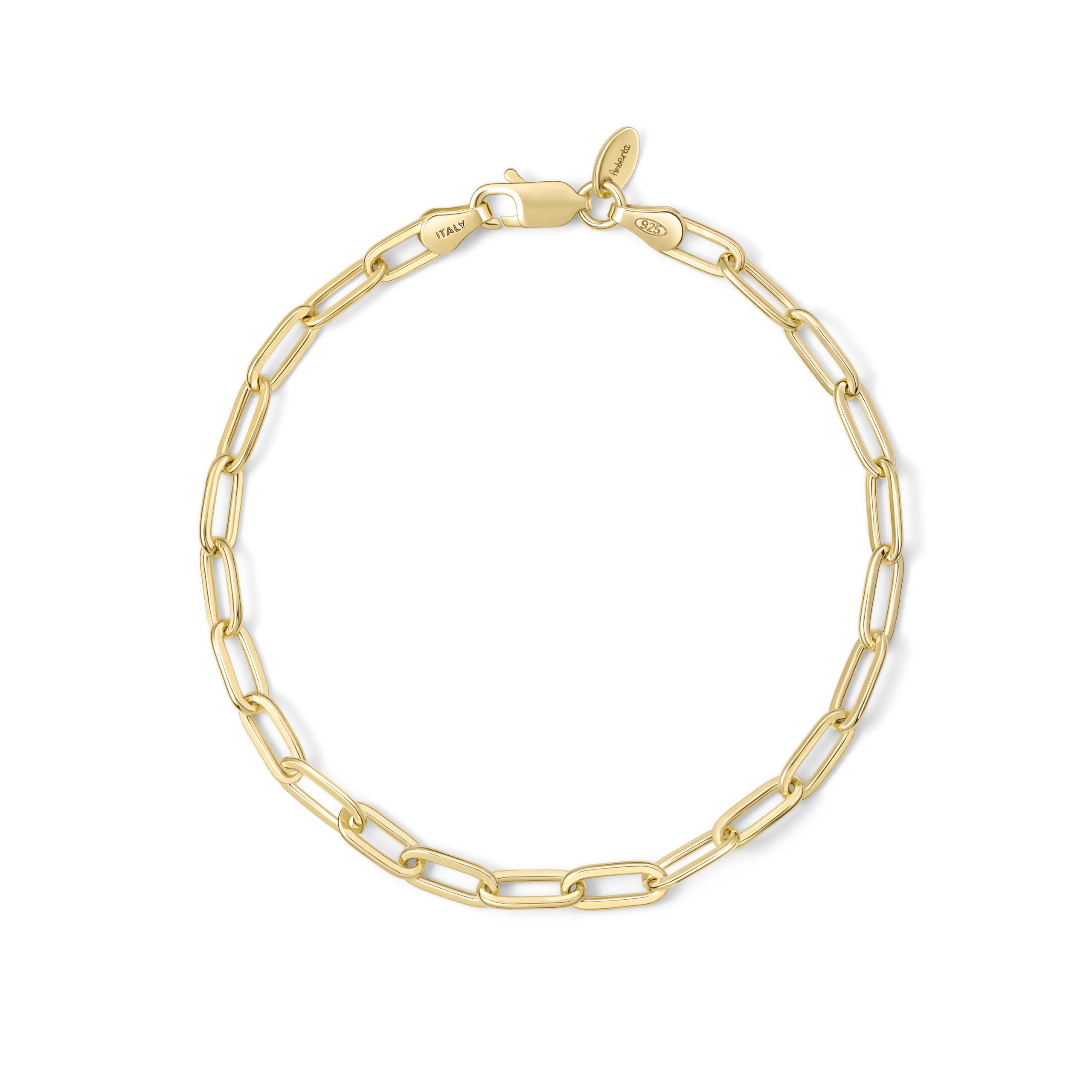Amberta Pulsera Paperclip para Mujer u Hombre en Plata de Ley 925 | Pulsera Eslabones Plata | Pulsera de Cadena de Plata Italiana