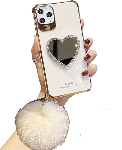 Miniatura 9 de Anloes Funda de maquillaje con espejo de lujo, con marco en forma de corazón, bonita funda protectora brillante para iPhone (rojo, para iPhone 13