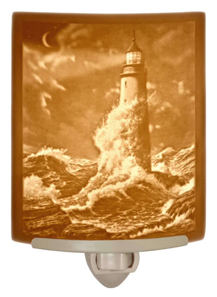 The Porcelain GardenLighthouse Night Light, Porcelain Lithophane Guiding Light, Decorative Wall Plug in for Nursery, Bedroom, Kitchen, Bath, Hallway Nautical Accent Light