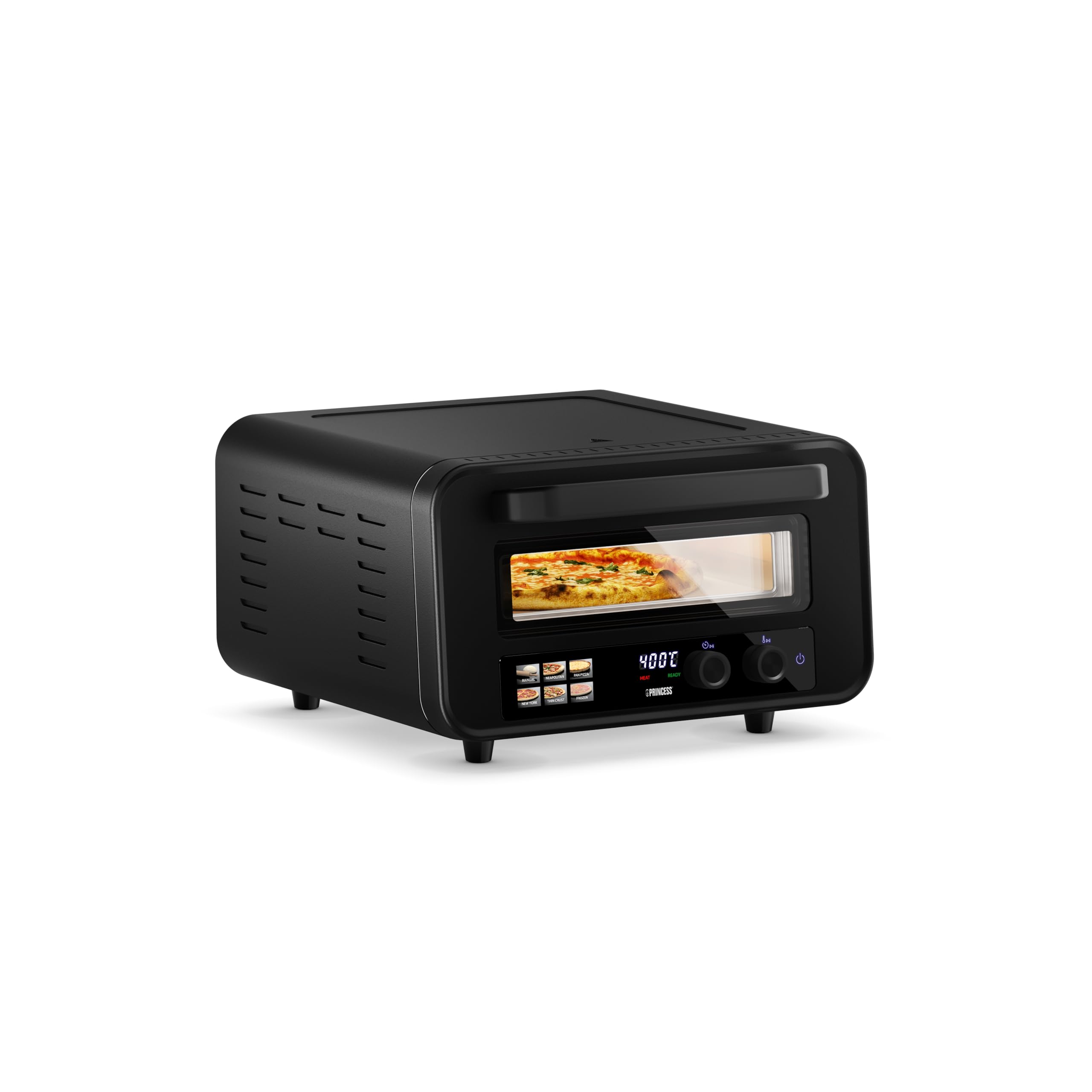 Princess Pizza Oven Pro Max, 15 l, 400°C, 2100 W, cyfrowy panel sterowania, kamień do pizzy i łopata, grzałka górna/dolna, timer, zimne drzwi, kompaktowy i przenośny, wewnątrz/na zewnątrz, 112780