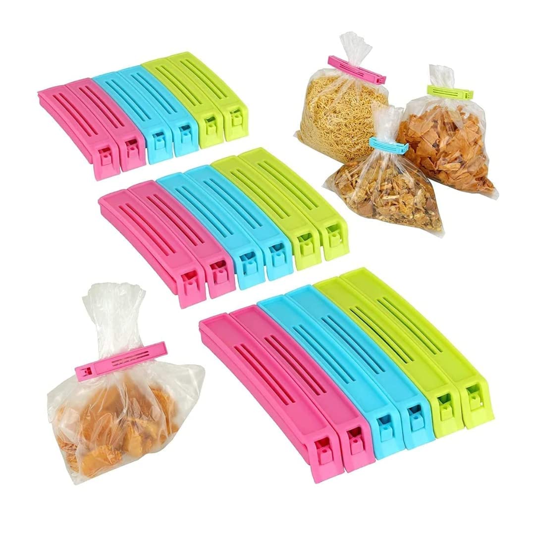 Ident Set of 18 Pcs, 3 Different Size Plastic Food Snack Bag Pouch Clip Sealer Large, Medium, Small Plastic Snack Seal Sealing Bag Clips Vacuum Sealer (Multicolor)