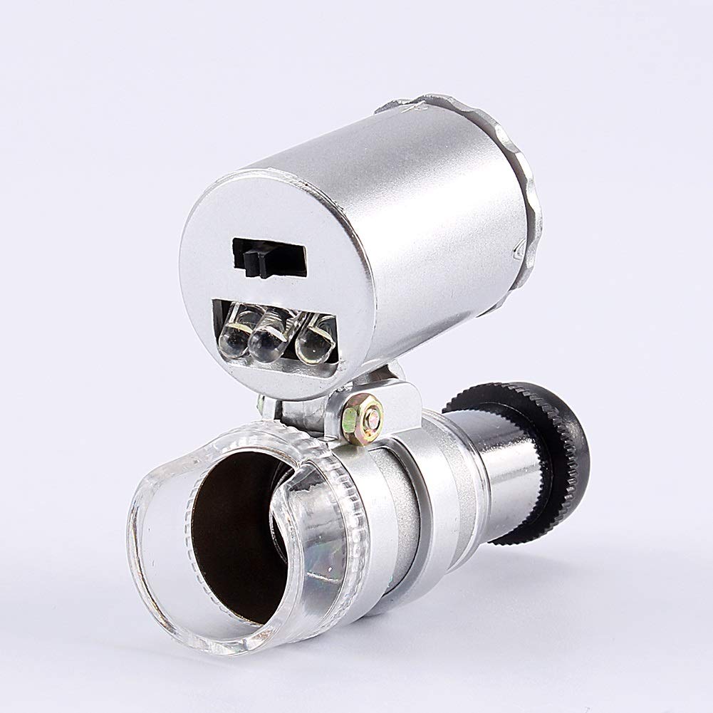 Samfox Microscope Pocket - Mini 60X Pocket Microscope, Jewelry Magnifier Loupe Glass LED UV Light, Gold