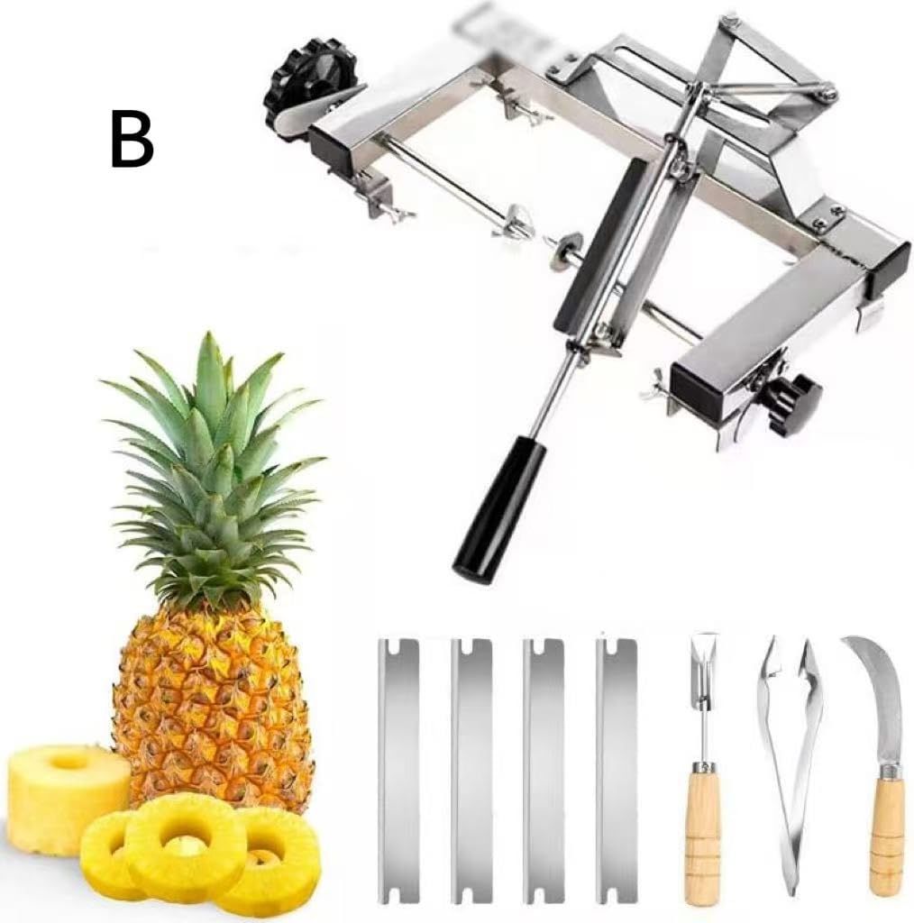 Pelador y descorazonador de piña con espacio ajustable para una preparación eficiente de frutas, control de doble palanca